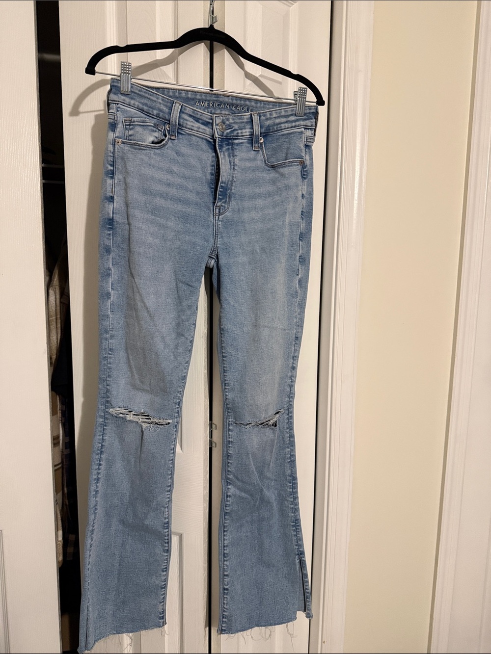 American Eagle Outfitters Light Blue Distressed Flare Jeans